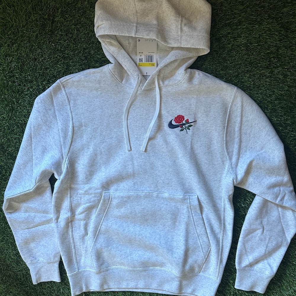 Nike Light Gray Hoodie with Rose Design